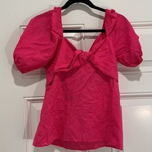 Saks Fifth Avenue Pink Puff Sleeve Back Cut-Out Tie Top